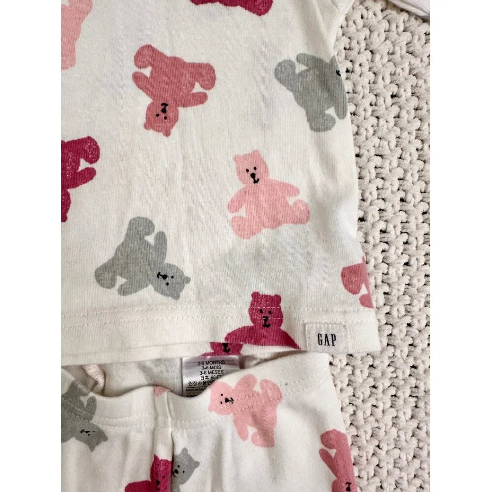 Baby Girl Teddy Bear Organic Cotton Pajama Set Size 3-6 Months